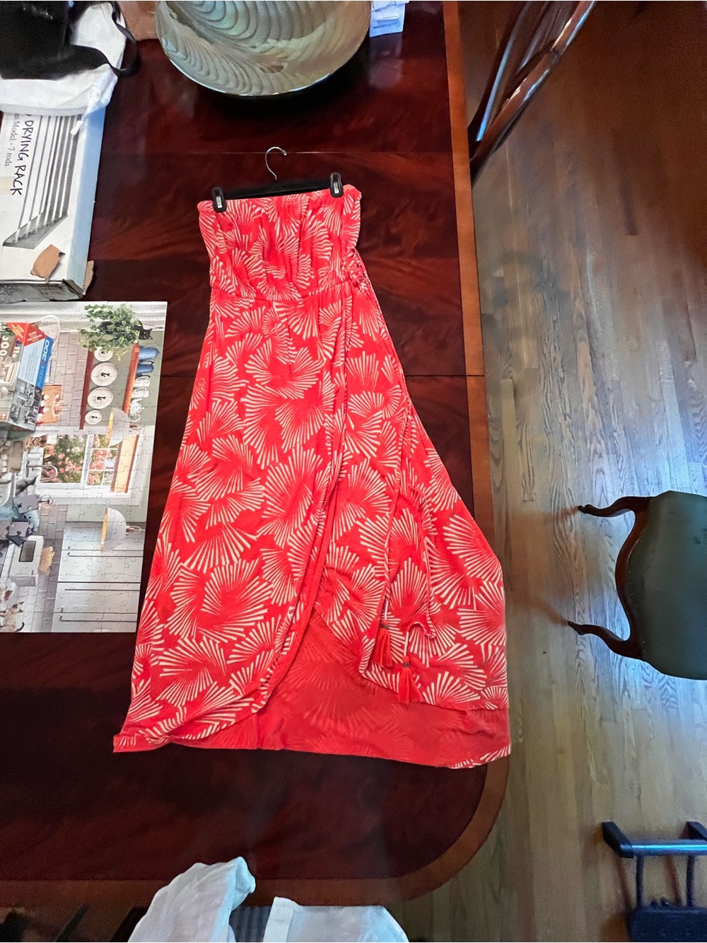 Lucky Brand Red Strapless Tropical Print Maxi Dress